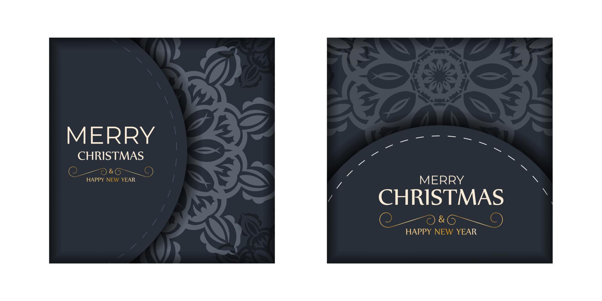 Holiday card Merry christmas in dark blue color with winter blue ornament vector