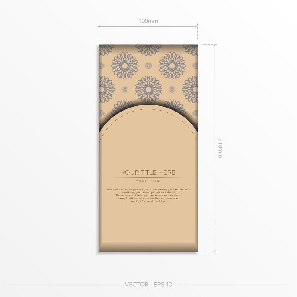 Preparing an invitation with a place for your text and abstract patterns. Vector Template for print design postcards in Beige colors with mandala patterns.