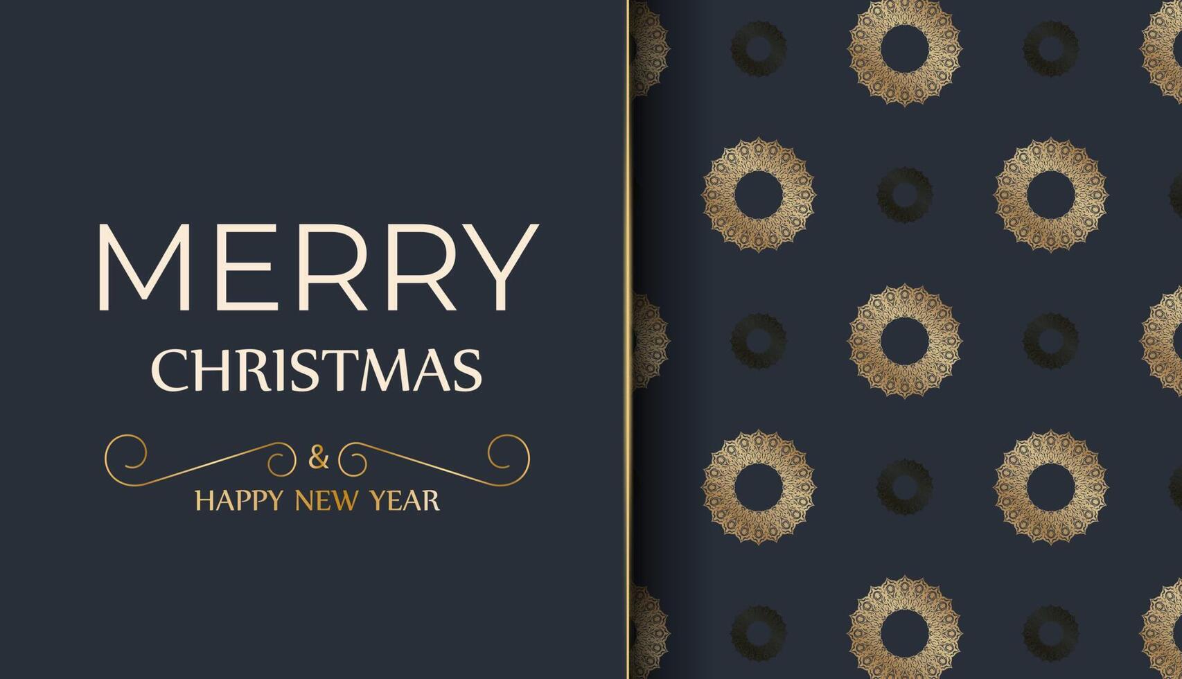 Template Greeting card Merry christmas in dark blue color with luxury gold pattern vector