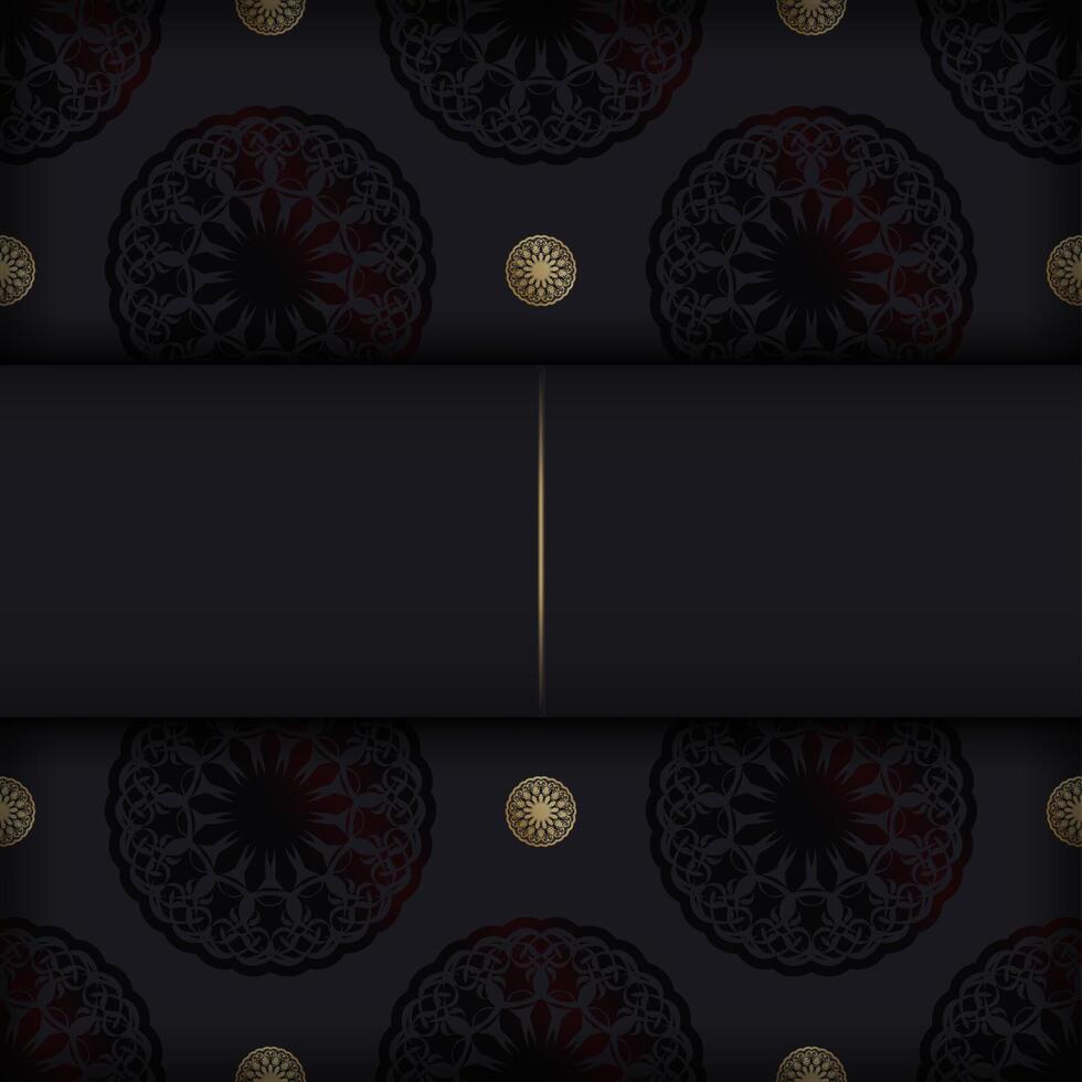 The postcard is in black color with a luxurious pattern, ready for printing. vector