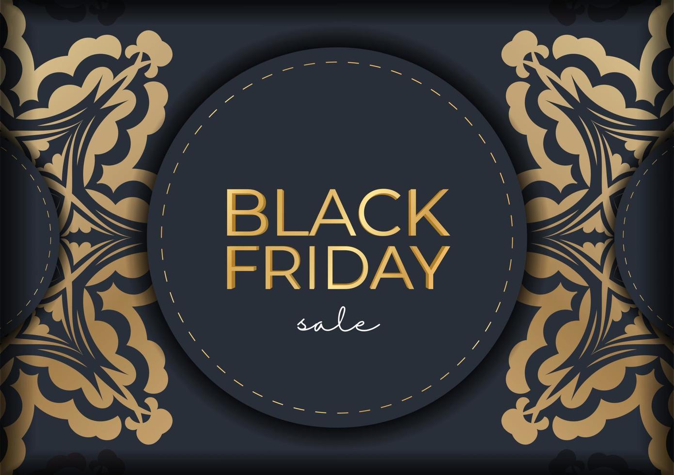 Advertising template for black friday in dark blue with abstract gold ornament vector