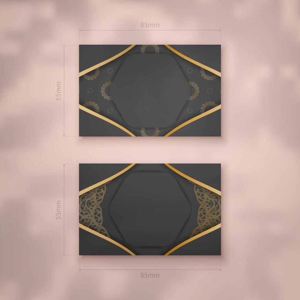 Business card template in black with Indian gold ornaments for your brand. vector
