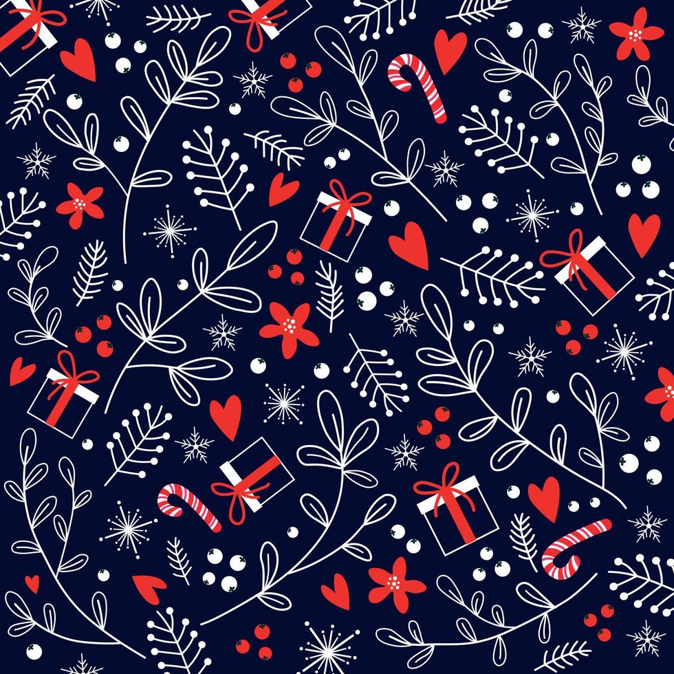 Decorative Happy New Year Celebration Vector Blue Background with Gift Boxes and Christmas Decorations