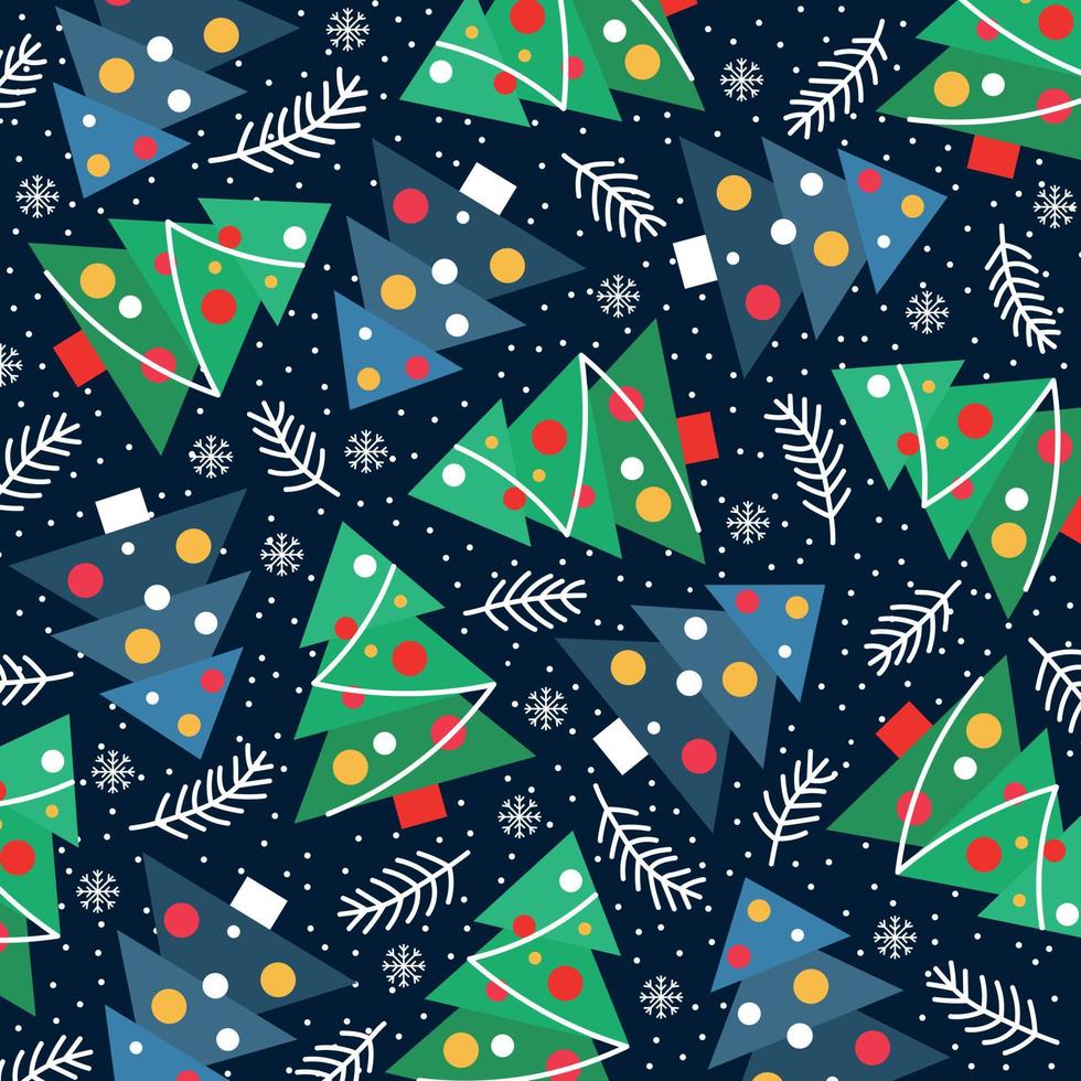 Decorative Happy Holiday Pattern with Christmas Trees and Snowflakes vector