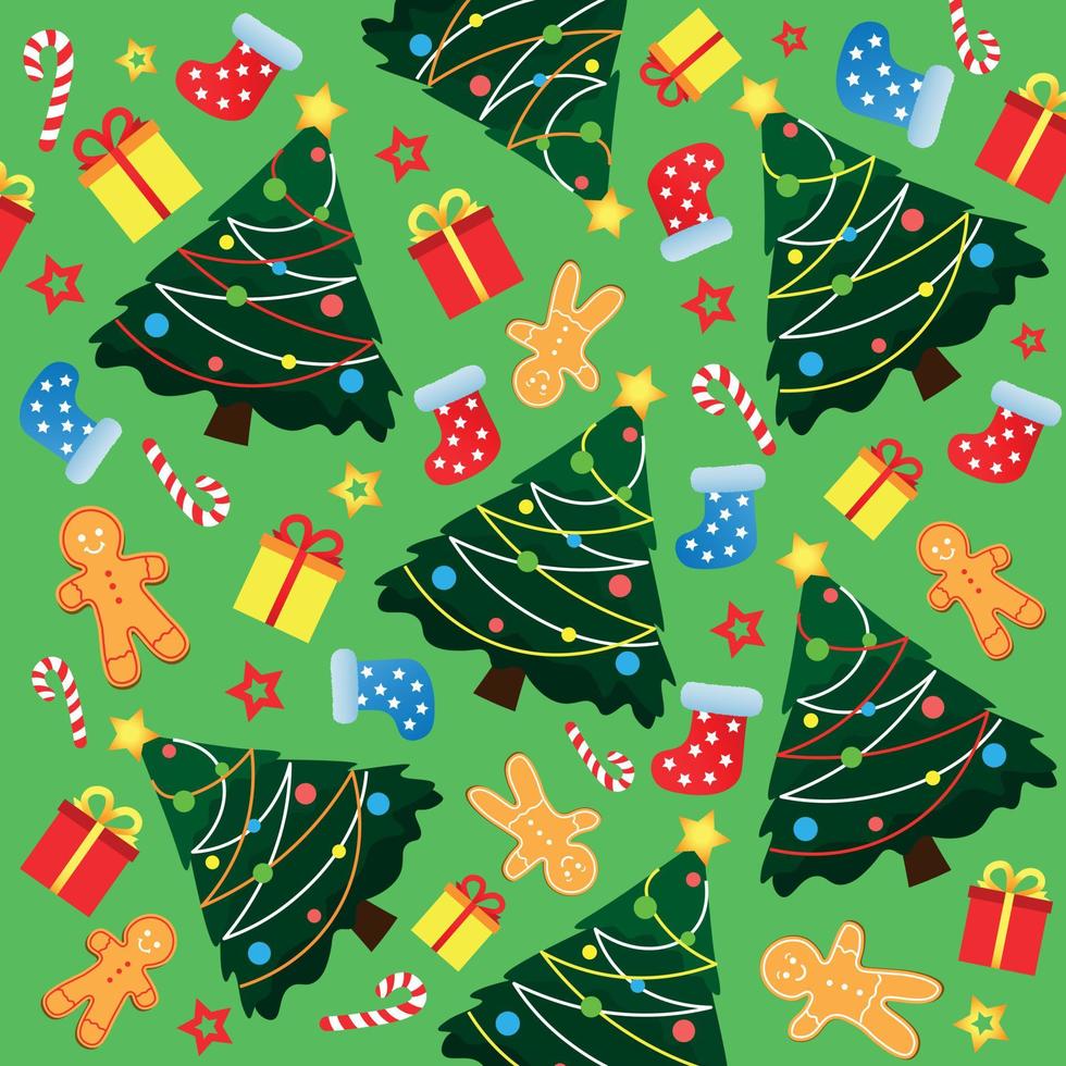 fondo navideño acogedor decorativo con árboles de navidad y cajas de regalos vector