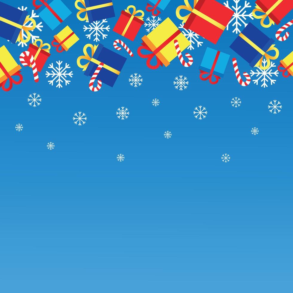 fondo de navidad y feliz año nuevo con regalos que caen y copos de nieve vector