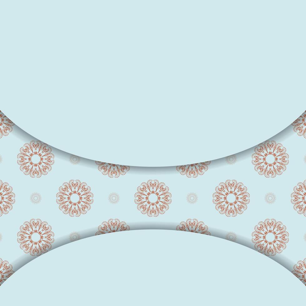 Aquamarine postcard with coral mandala is ready for printing. vector