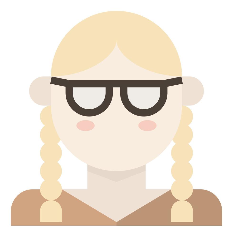 Plait Pigtail Braid Glasses Girl Avatar Woman clip art icon vector