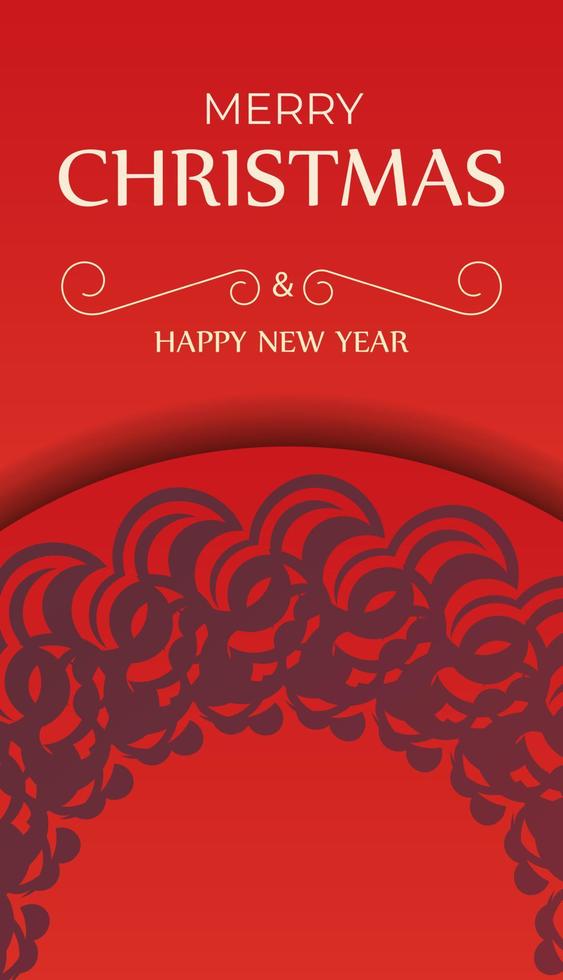 feliz navidad y feliz año nuevo plantilla de volante color rojo con adorno burdeos vintage vector