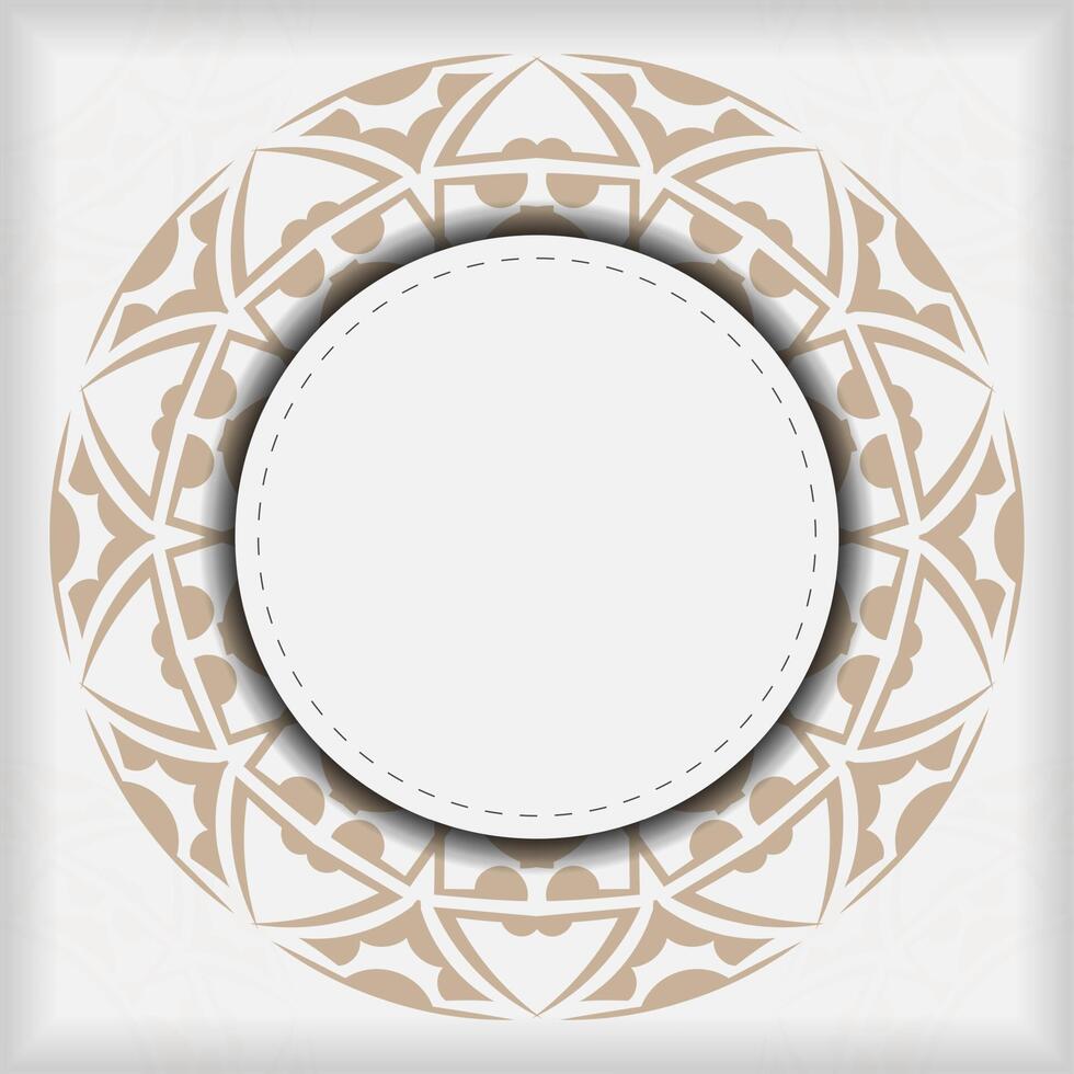 A white and brown circular frame with a decorative pattern vector
