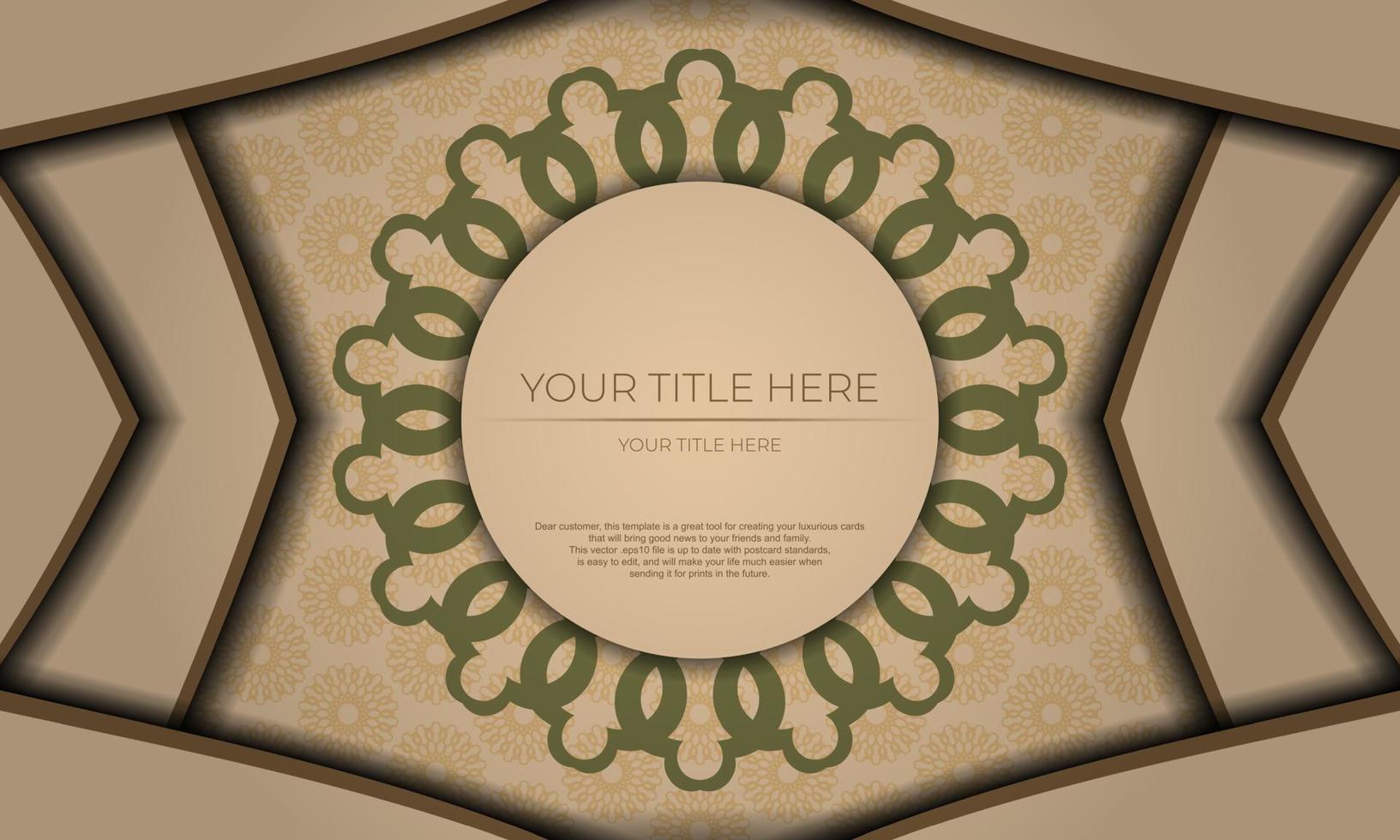 Postcard design with Greek ornaments. Beige vector background with luxury ornaments and place for your logo.