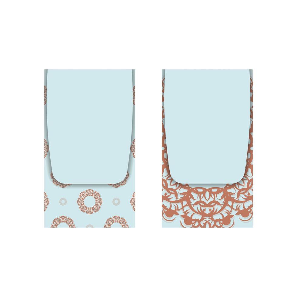 Business card in aquamarine color with Greek coral ornaments for your personality. vector