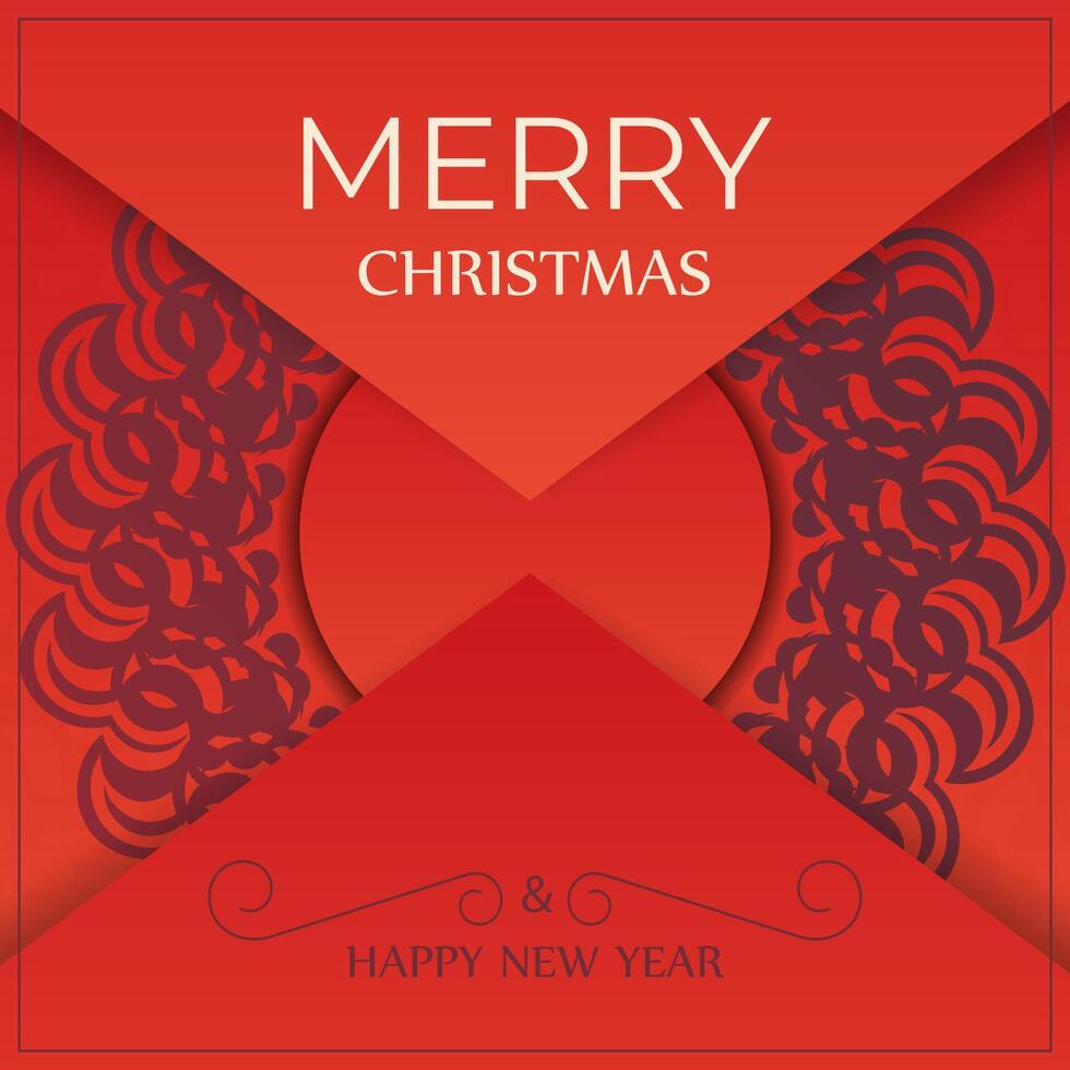 Happy New Year Greeting Card Template Red Color Vintage Burgundy Pattern vector