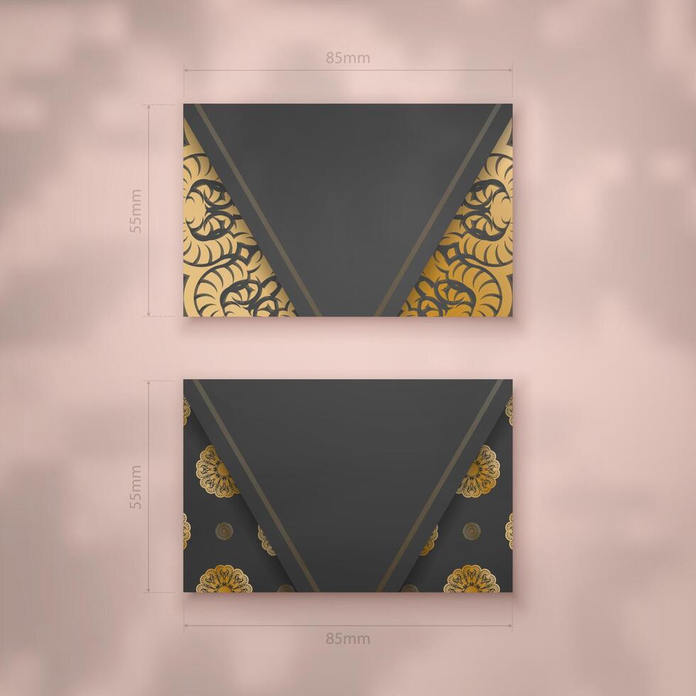 Black business card template with vintage gold pattern for your brand. vector