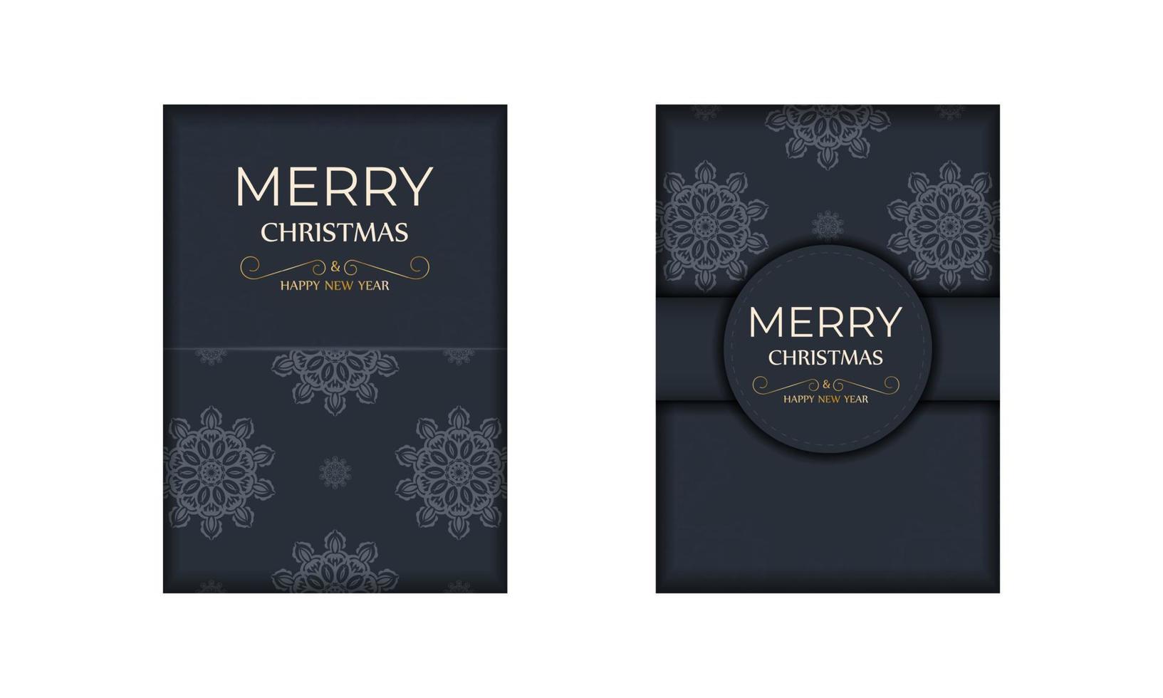 Holiday card Happy New Year in dark blue color with luxurious blue ornaments vector