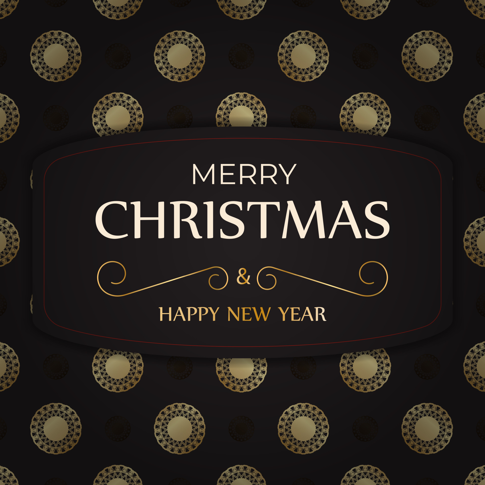 Black Merry Christmas and Happy New Year flyer template with gold