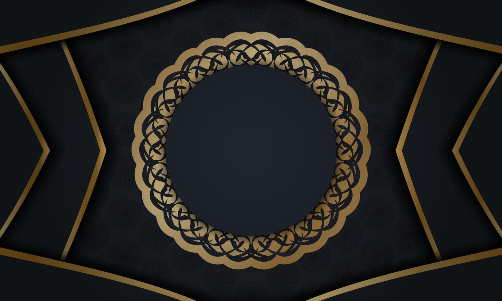 Golden frame with ornate pattern on black background vector