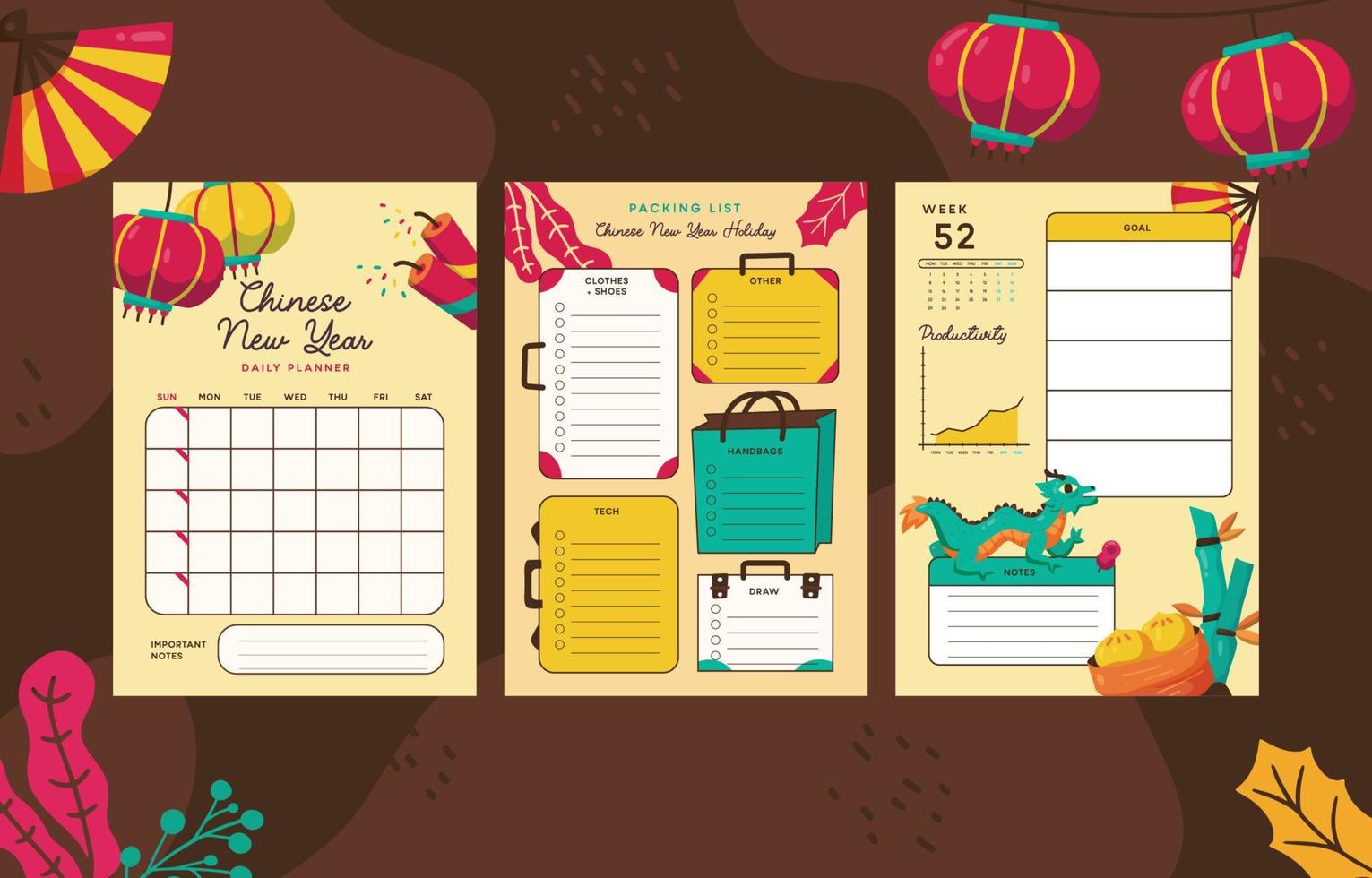 Chinese New Year Daily Weekly Planner and Journal vector