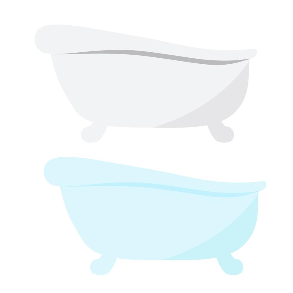 Vintage cast iron white and blue color bath icons with shadows isolated on white background. vector