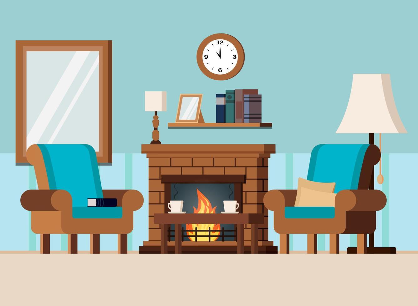 Cozy home living room or cabinet interior scene vector