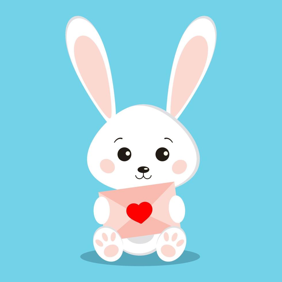 Isolated sweet cute white bunny rabbit in sitting pose with pink letter vector