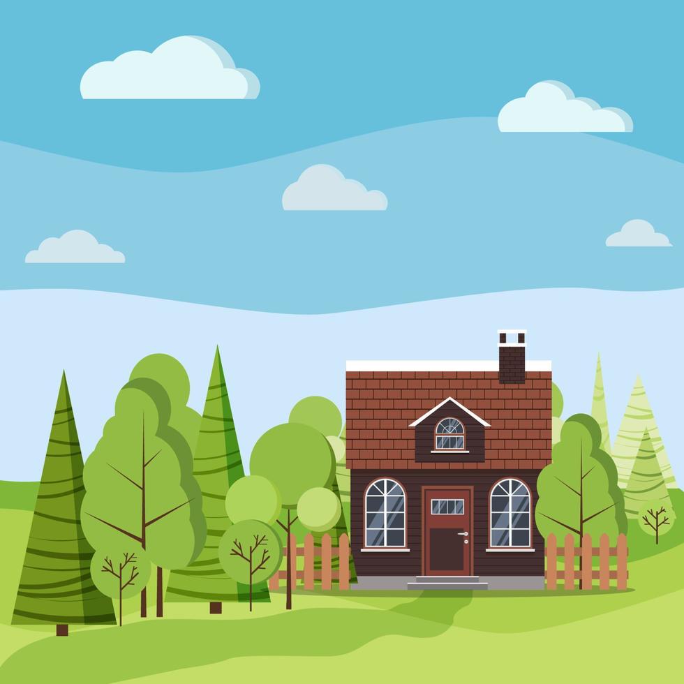 Summer or spring landscape nature scene with country house vector