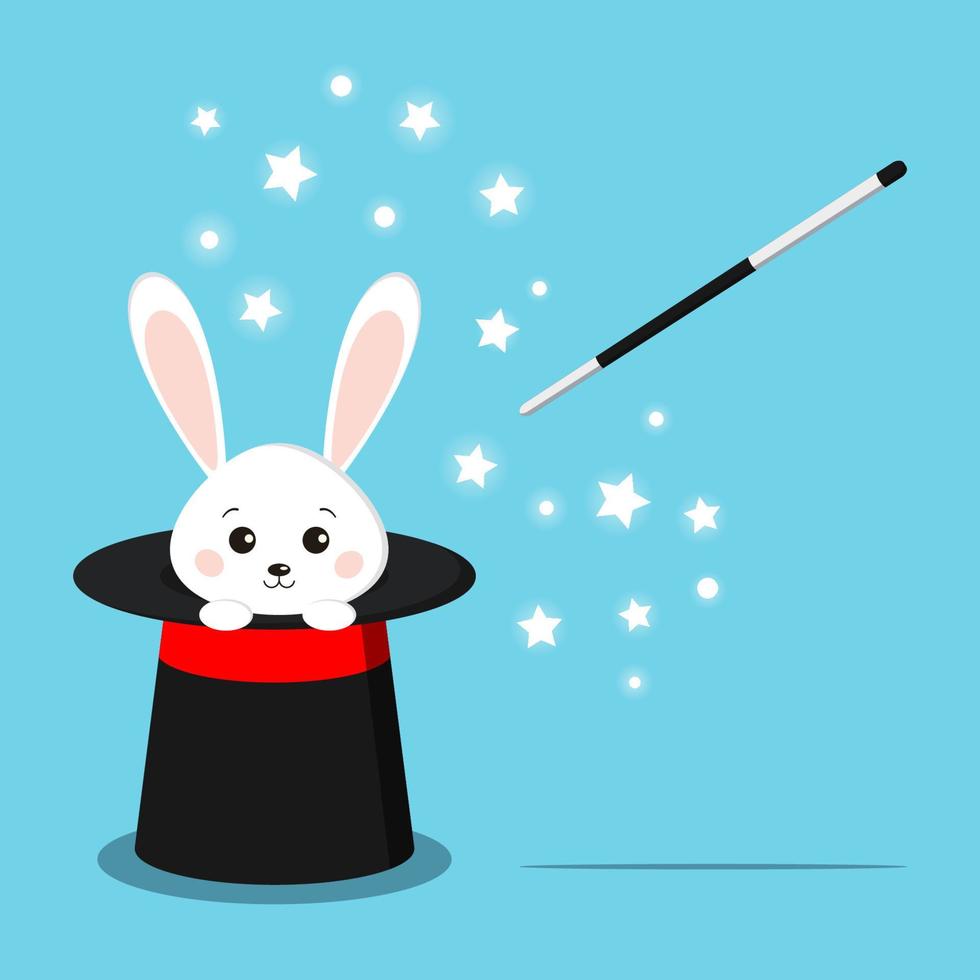Magic black hat with sweet white rabbit inside vector