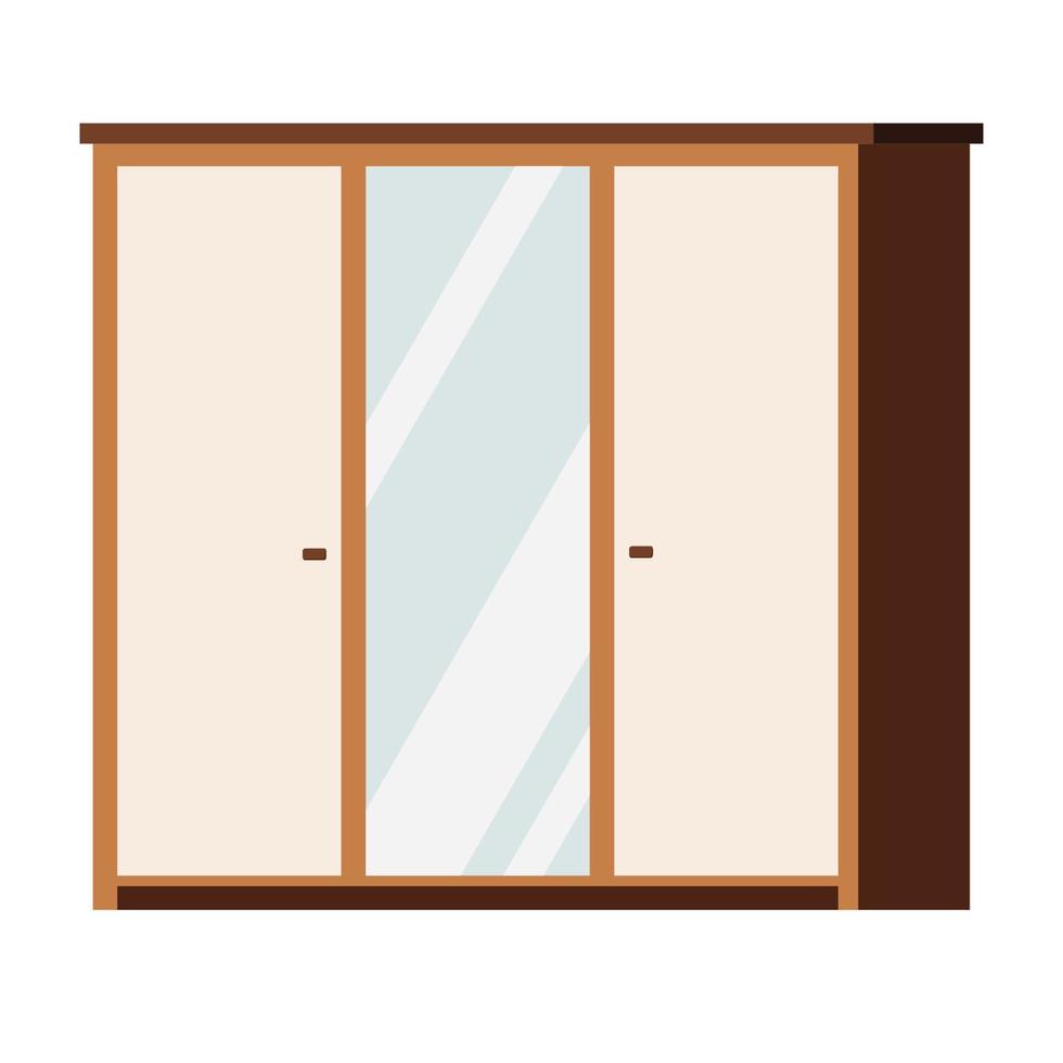 Wooden wardrobe with mirror isolated on white background. vector