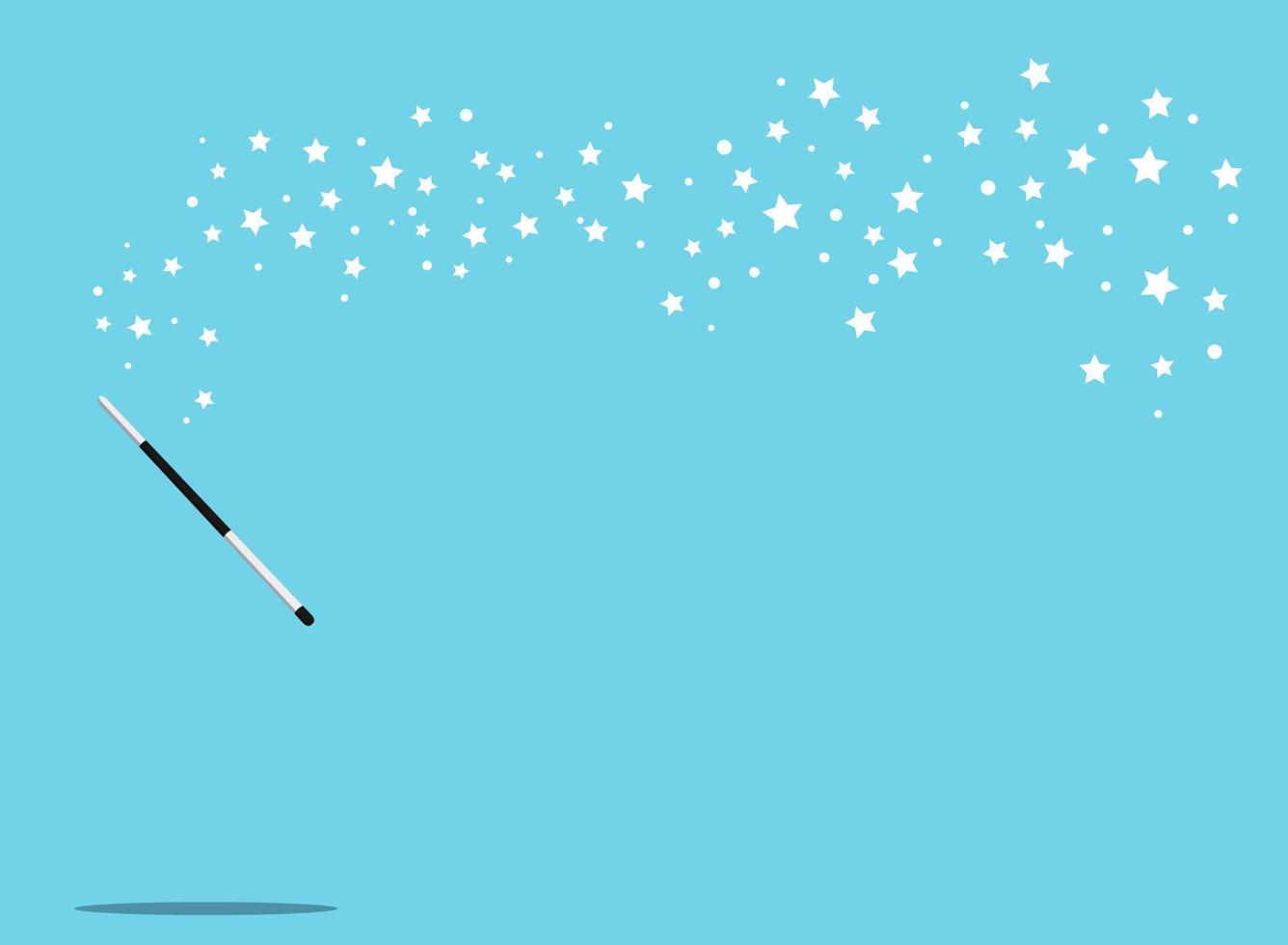 Black and silver magic wand vector background with white stars.