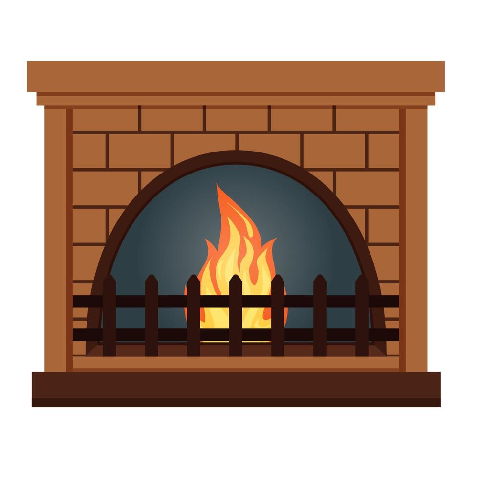 Fireplace with rounded firebox close up icon isolated. vector