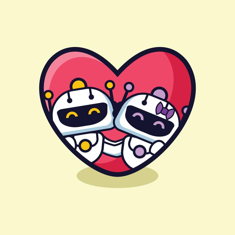 Vector illustration of cute robot couple holding hands for business company mascot and logo