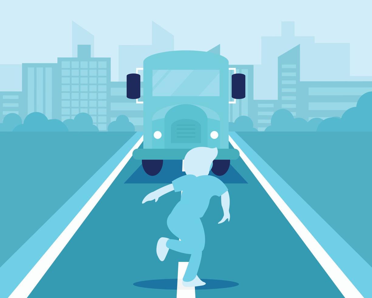 illustration vector graphic of a child will be hit by a bus in the middle of the road, perfect for international day, remembrance for road traffic victims, celebrate, greeting card, etc.