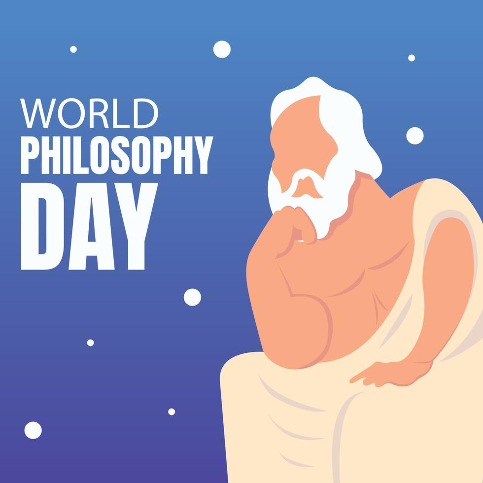 illustration vector graphic of an old man sitting alone, perfect for international day, world philosophy day, celebrate, greeting card, etc.