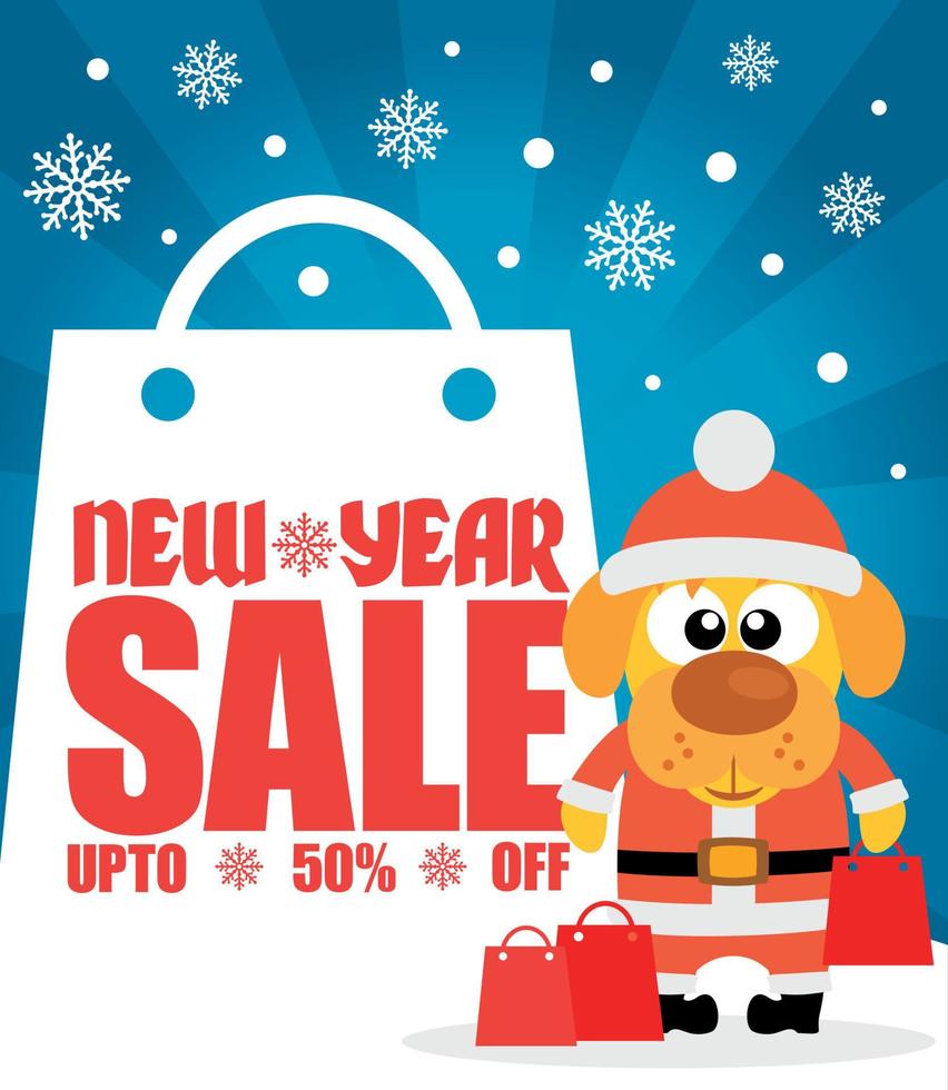 New Year sale background with dog  up to 50 off vector