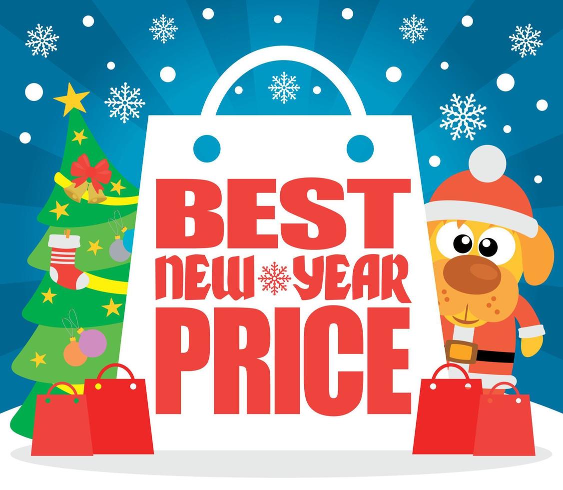 Best New Year Price card with dog in costume Santa vector