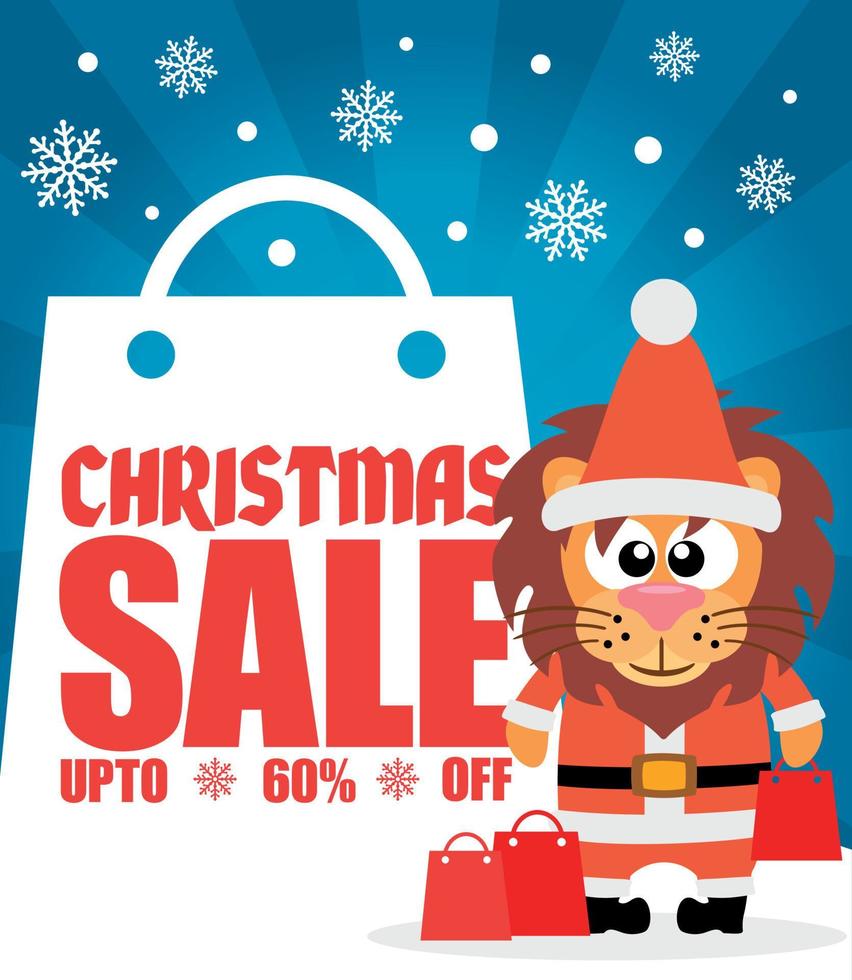 Christmas sale background with funny lion vector