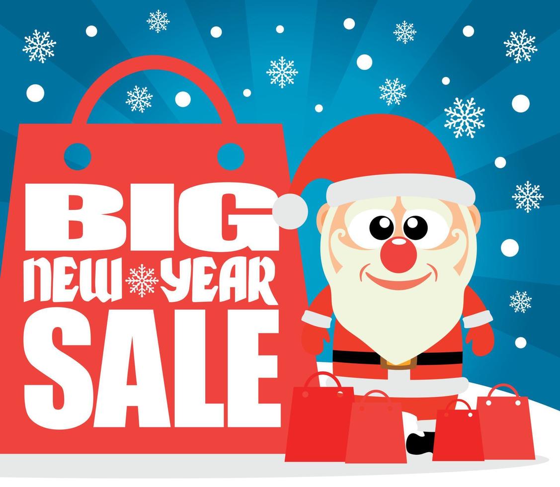 New Year Big sale background with funny Santa Claus vector