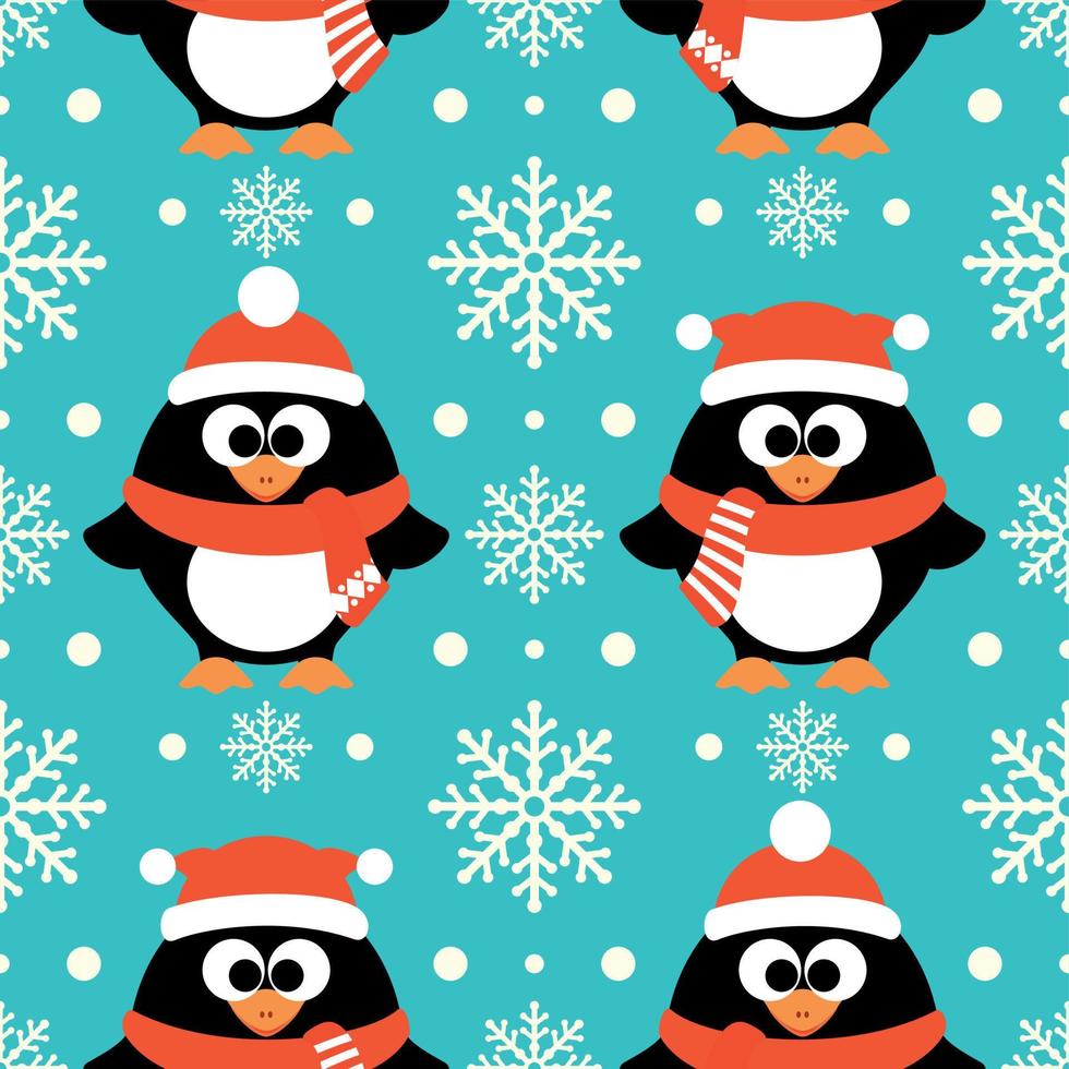 New Year seamless background with funny penguin vector
