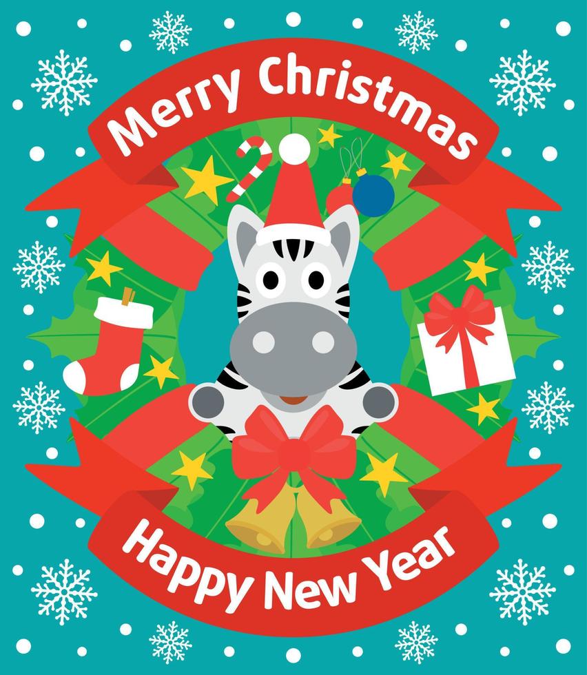 Christmas and New Year background card with zebra vector