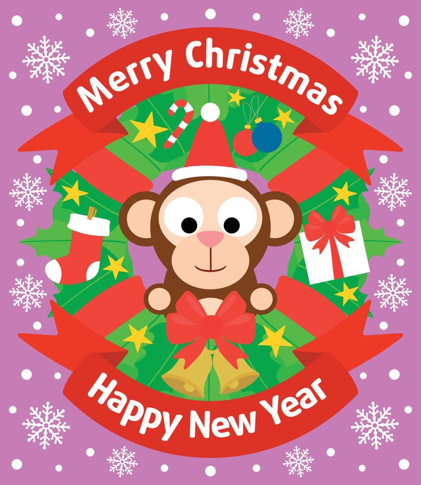 Christmas and New Year background card with monkey vector