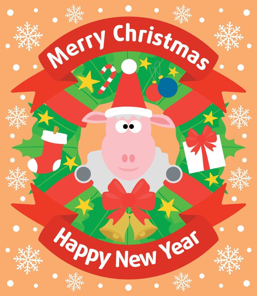 Christmas and New Year background card with sheep vector