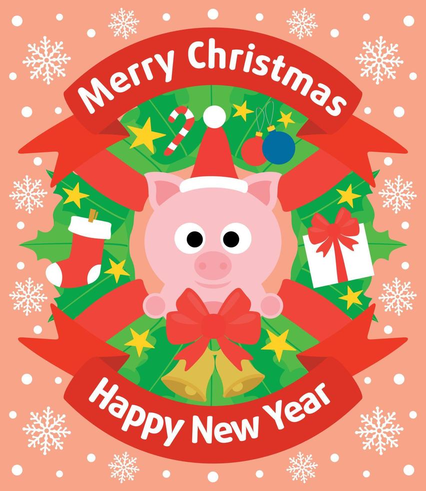 Christmas and New Year background card with pig vector