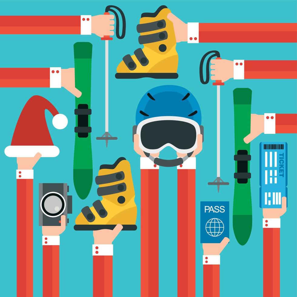 New Year Holiday with skiing set design flat vector