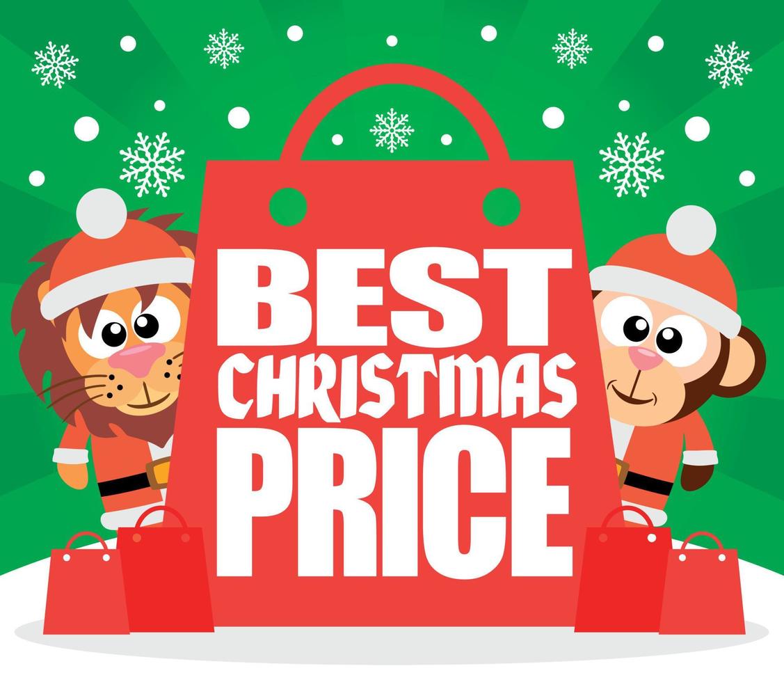 Best Christmas Price card with lion and monkey ,vector vector