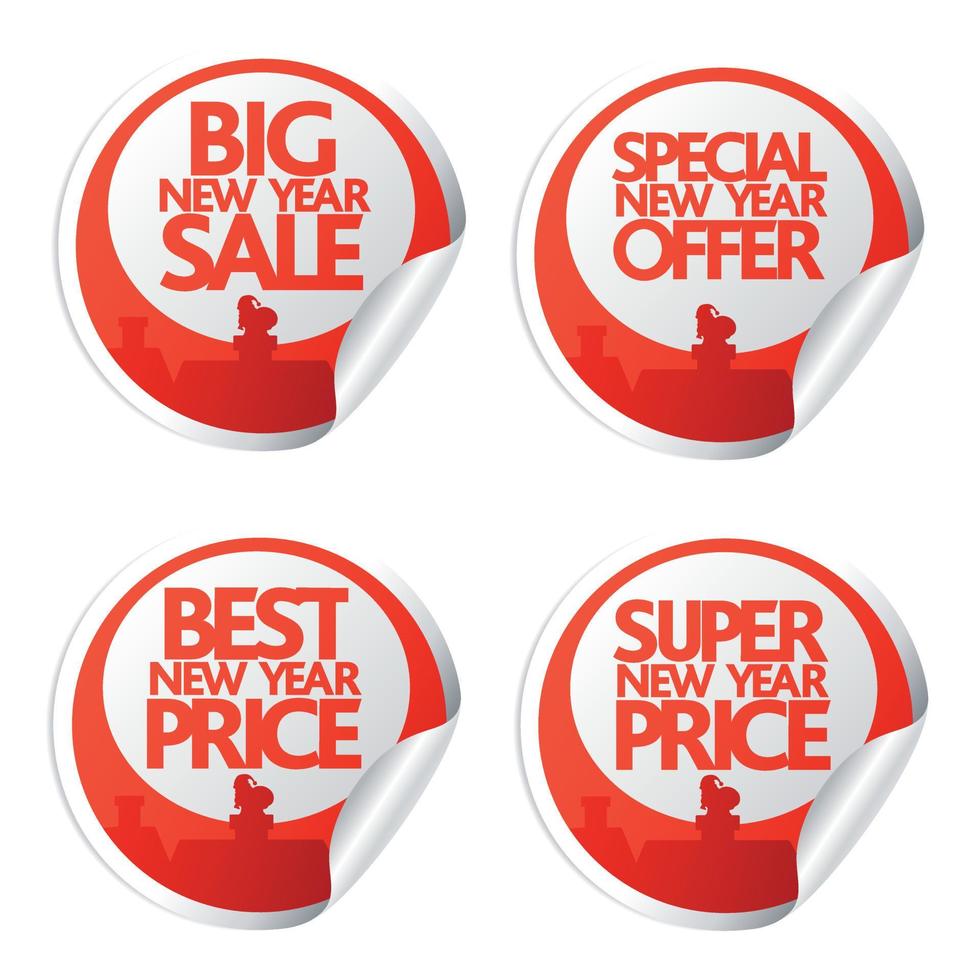 Big New Year sale stickers with santa climbs into the chimney vector