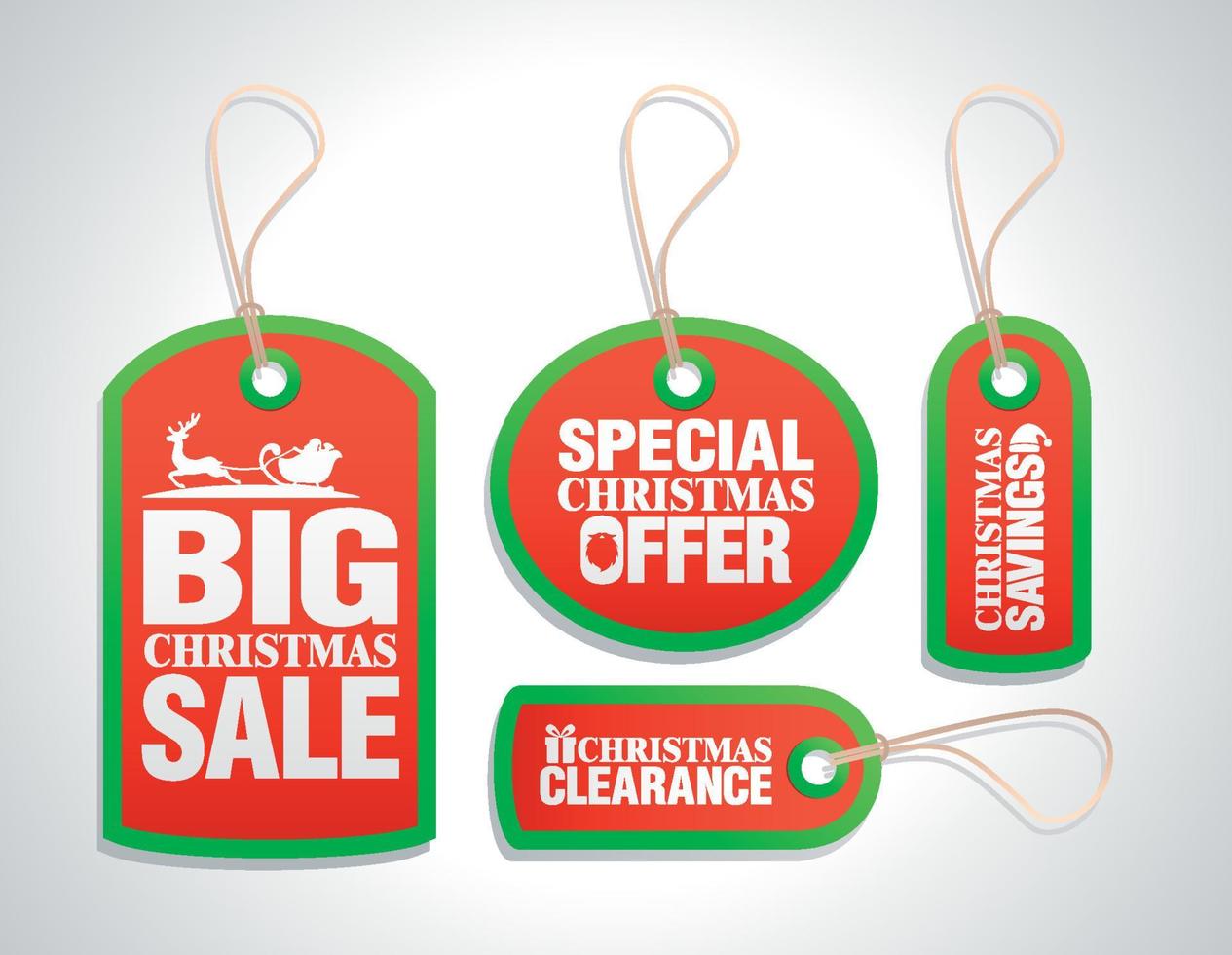 Set of Christmas red sale tags. Big Christmas sale, special Christmas offer, Christmas clearance, Christmas savings vector