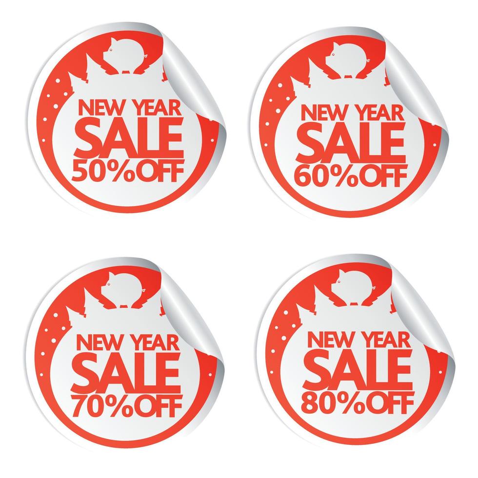 New Year sale stickers 50,60,70,80 with pig vector