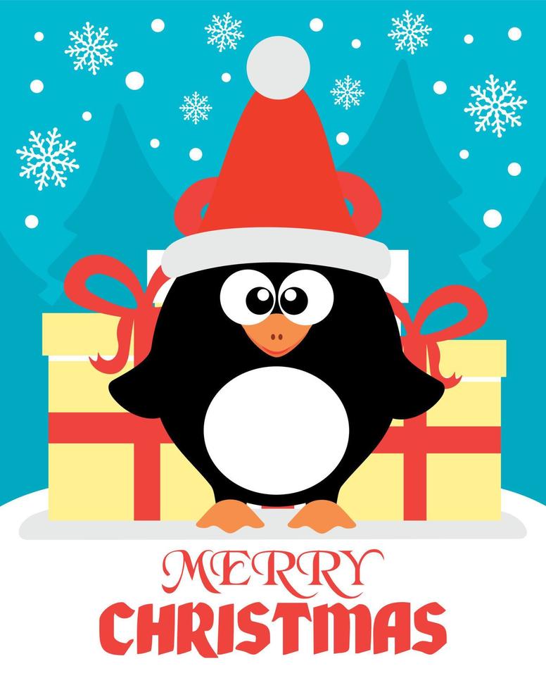 tarjeta de feliz navidad con pinguino vector