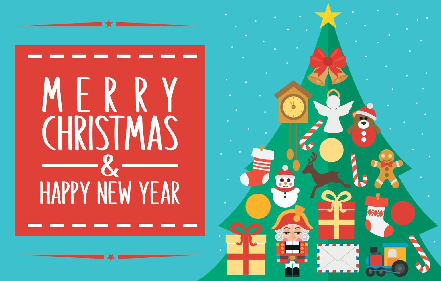 Merry Christmas and Happy New Year greatings concept modern design flat with Christmas tree vector