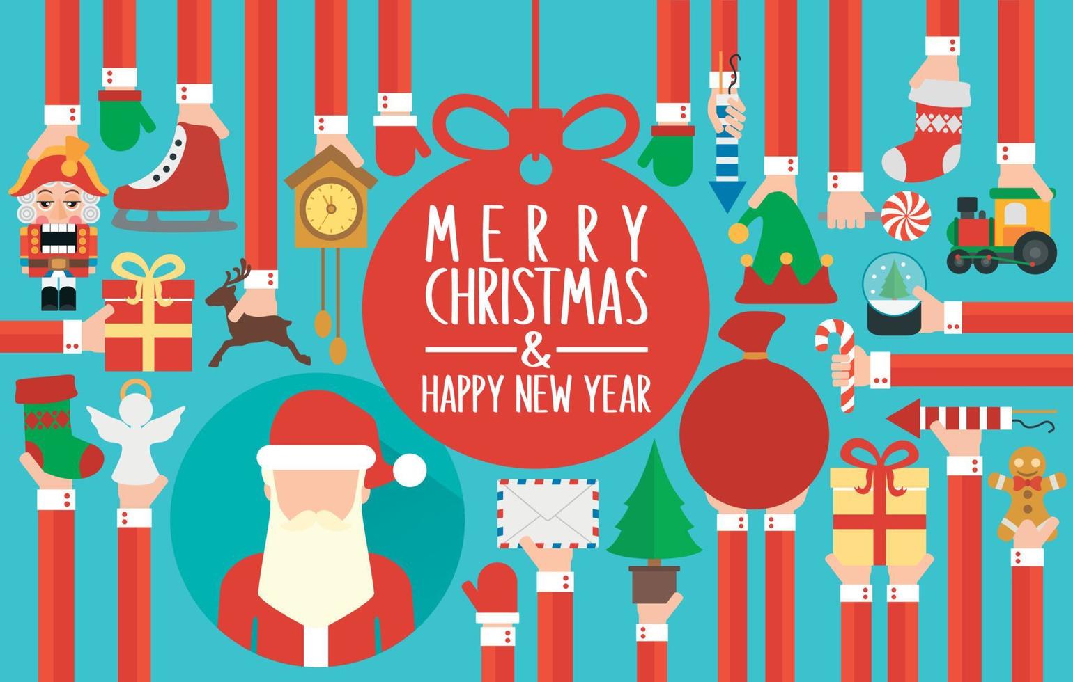 Merry Christmas and Happy New Year greatings concept modern design flat with Santa Claus. Vector illustration